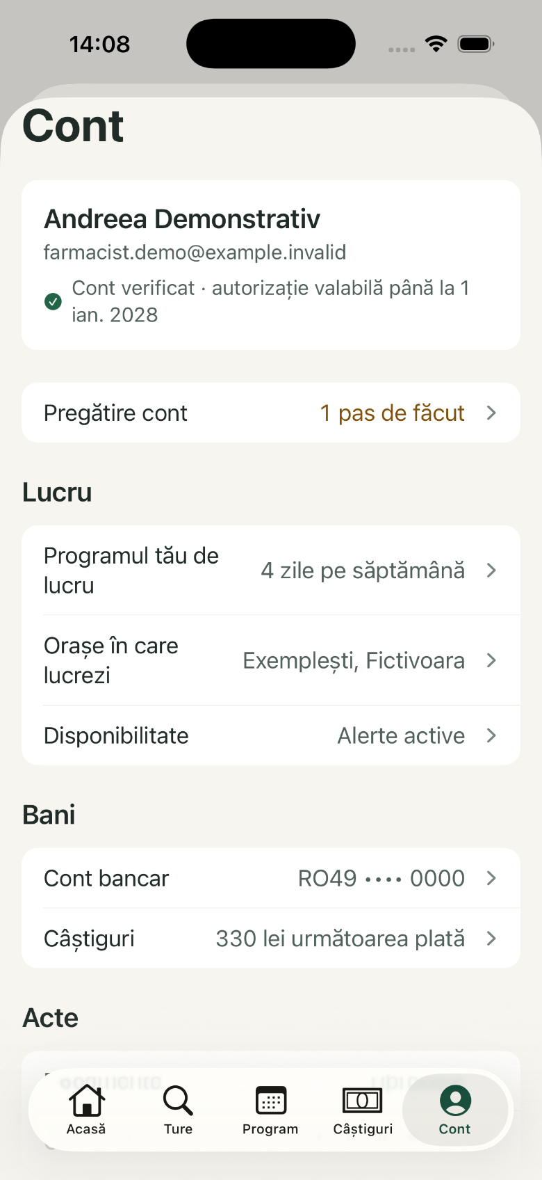 Cont: 1. Numele și adresa contului; 2. Lucru; 3. Bani