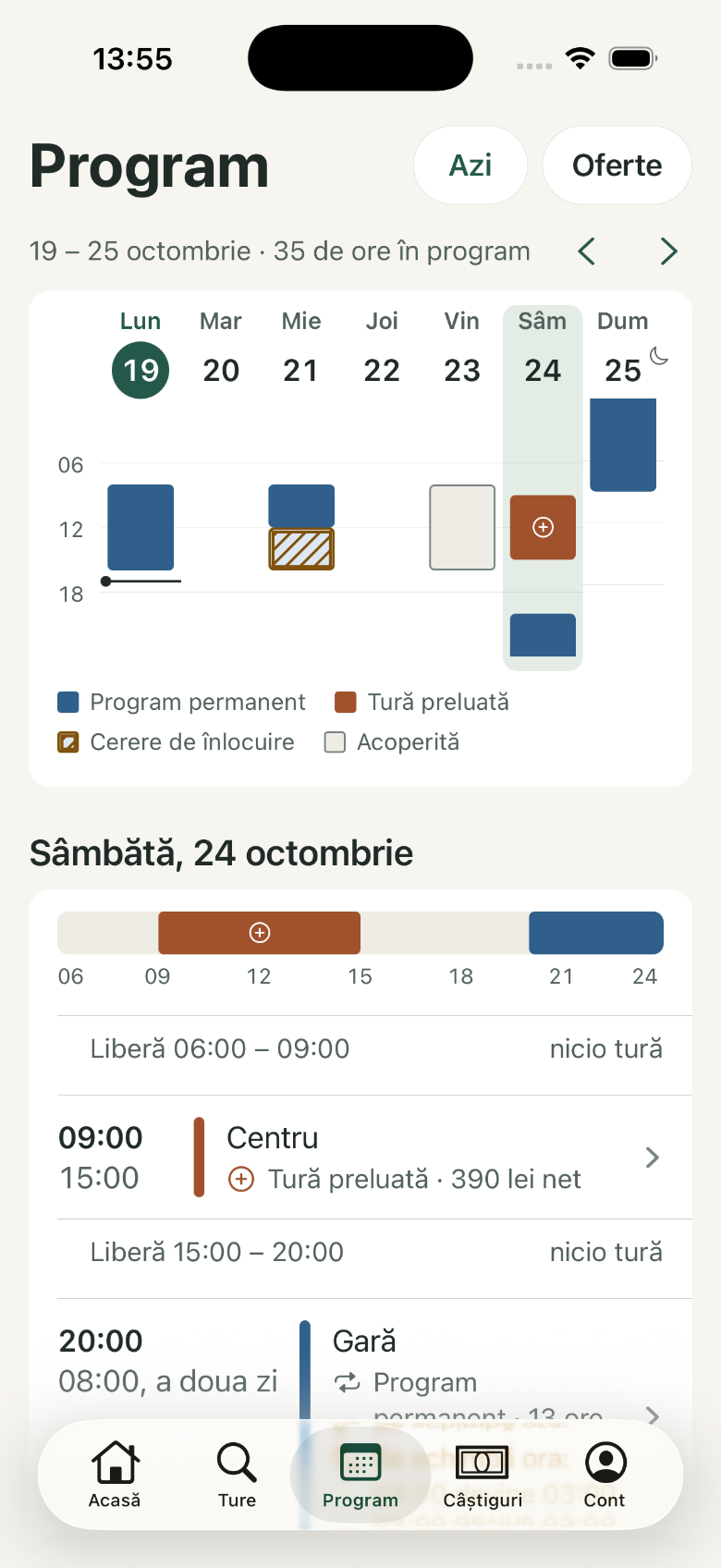 Program: 1. Azi și Oferte; 2. Săptămâna și legenda; 3. Agenda zilei