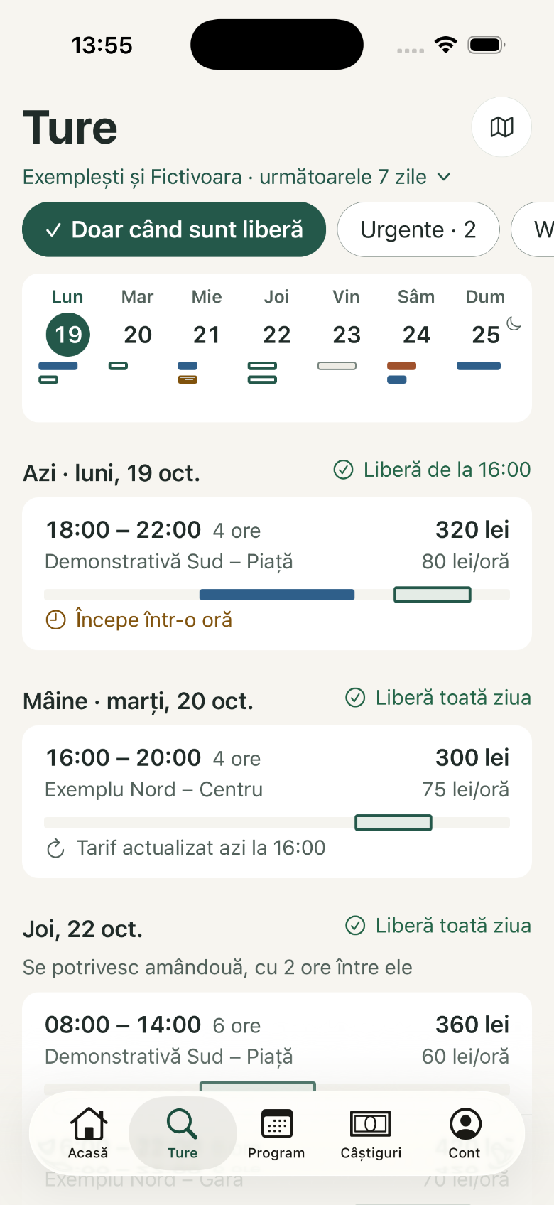 Ture: 1. Filtrul de timp liber; 2. Banda săptămânii; 3. Oferta și potrivirea