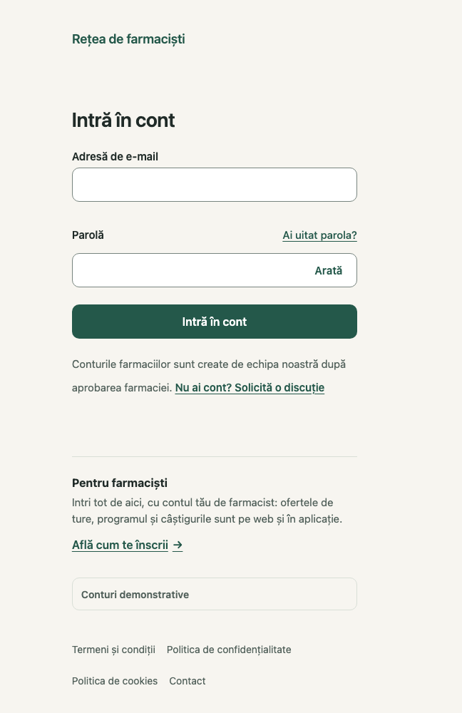 Intră în cont: 1. Adresă de e-mail; 2. Parolă; 3. Intră în cont; 4. Ai uitat parola?